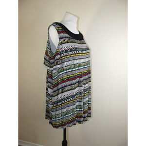 Rafaella Womens Cold Shoulder TOP Size 2X - Crochet Neck Black Multi-Print Shirt